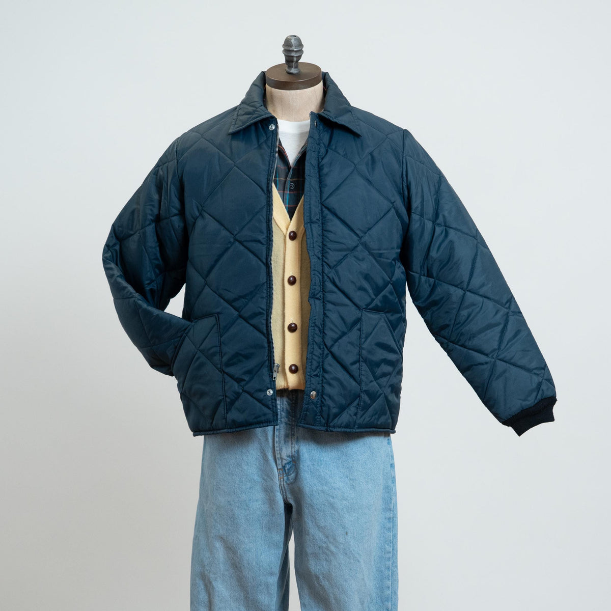Vintage 90s Big Smith Navy Blue Quilted Jacket - Medium | Lightweight Puffer Workwear Coat
