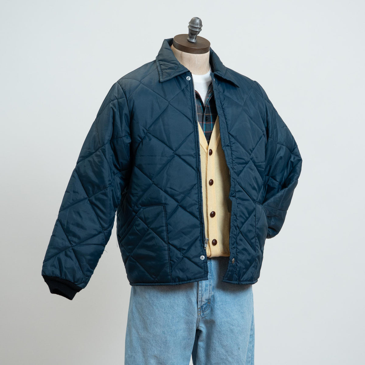 Vintage 90s Big Smith Navy Blue Quilted Jacket - Medium | Lightweight Puffer Workwear Coat