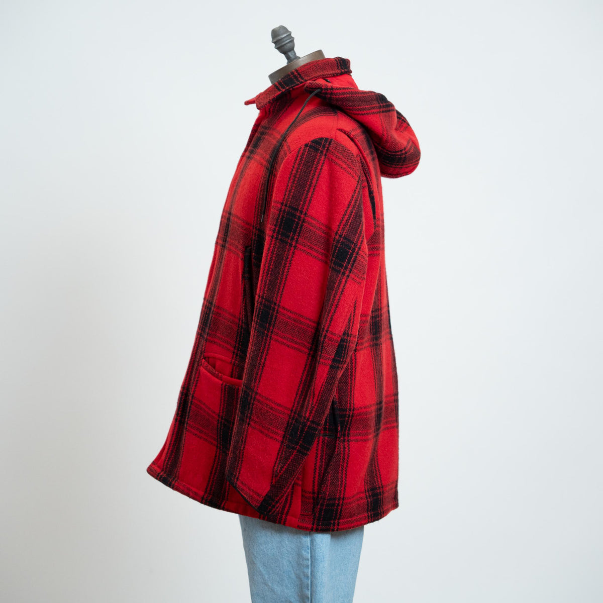 Vintage 60s Buffalo Plaid Wool Hunting Jacket - Extra Large, 46 | Red & Black Hooded Winter Coat