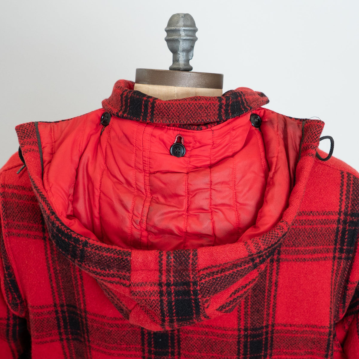 Vintage 60s Buffalo Plaid Wool Hunting Jacket - Extra Large, 46 | Red & Black Hooded Winter Coat