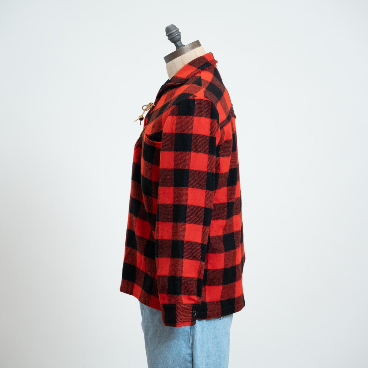 Vintage 60s Buffalo Plaid Wool Lace-Up Overshirt - Large | Red & Black Pullover Lumberjack Shirt