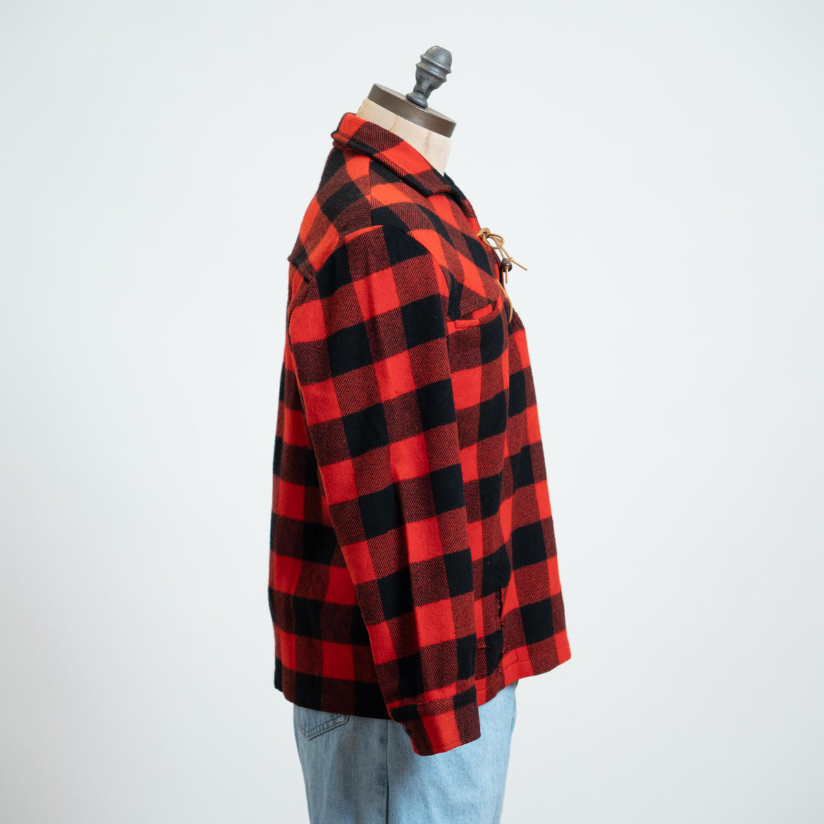 Vintage 60s Buffalo Plaid Wool Lace-Up Overshirt - Large | Red & Black Pullover Lumberjack Shirt