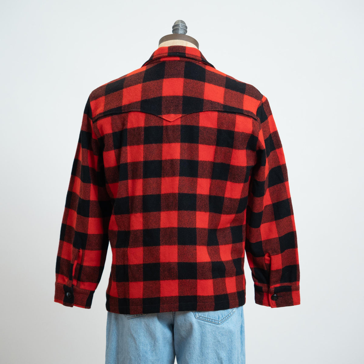Vintage 60s Buffalo Plaid Wool Lace-Up Overshirt - Large | Red & Black Pullover Lumberjack Shirt