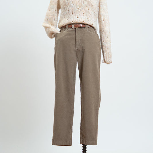 Vintage 90s Taupe Corduroy Pants - Small, 27" Waist | High Rise Straight Leg Trousers