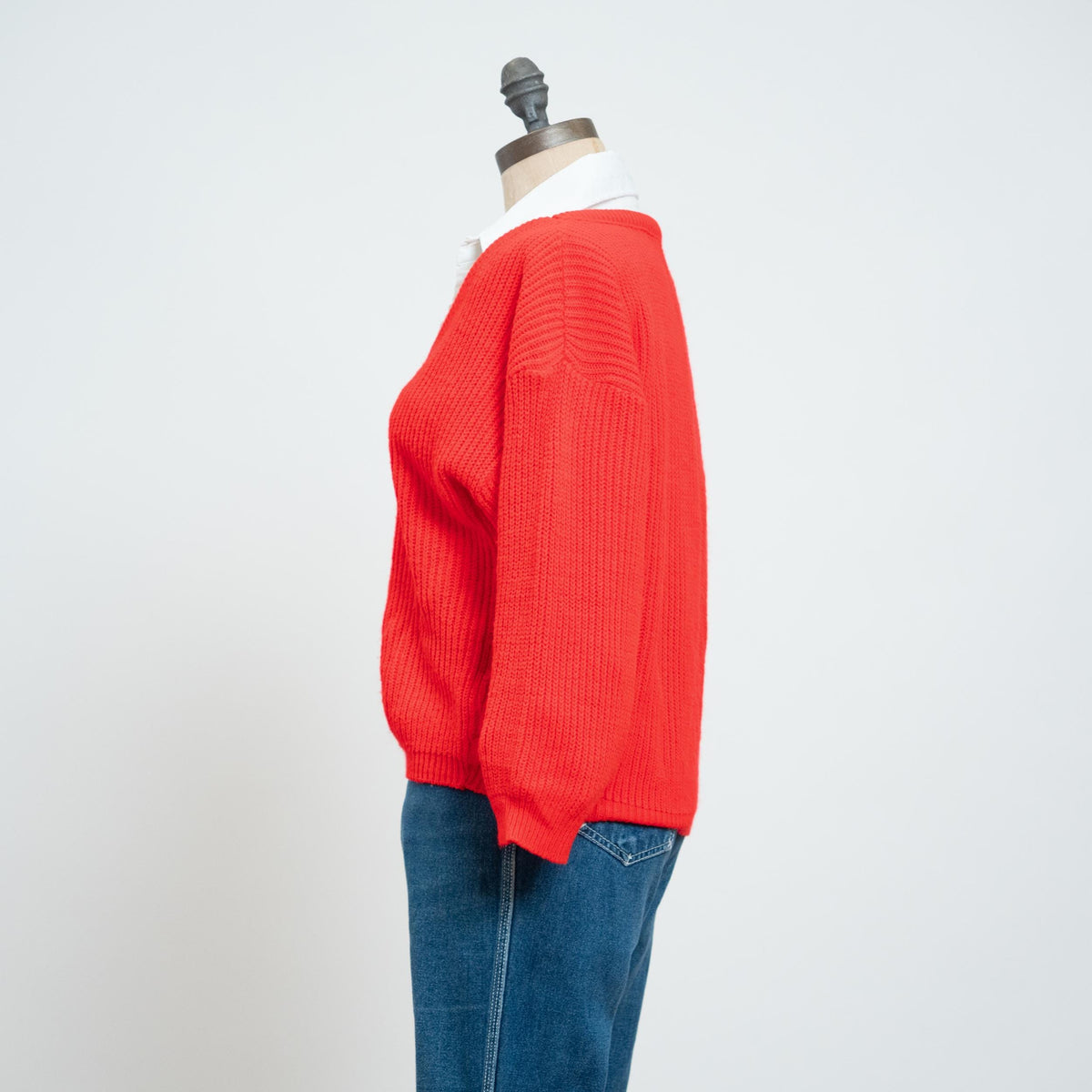 Vintage 80s Red Deep V Sweater - Medium | Cropped Ribbed Knit Pullover