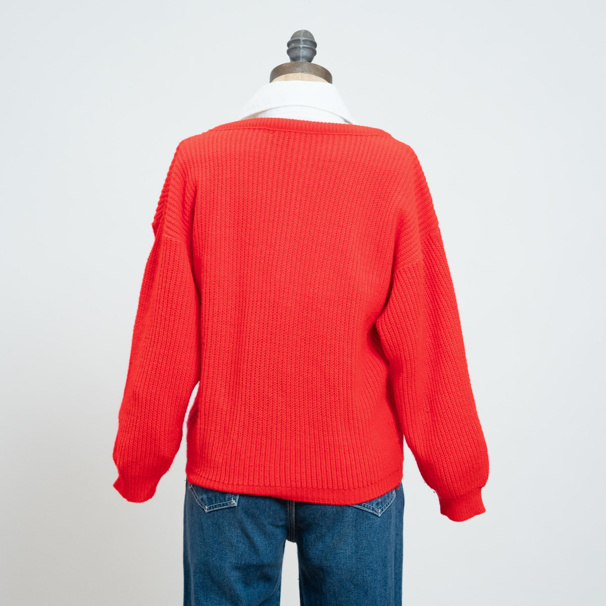 Vintage 80s Red Deep V Sweater - Medium | Cropped Ribbed Knit Pullover