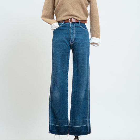 Vintage 70s Faded Contrast Stitch Western Jeans - Extra Small, 26" Waist | High Waisted Flared Distressed Jeans