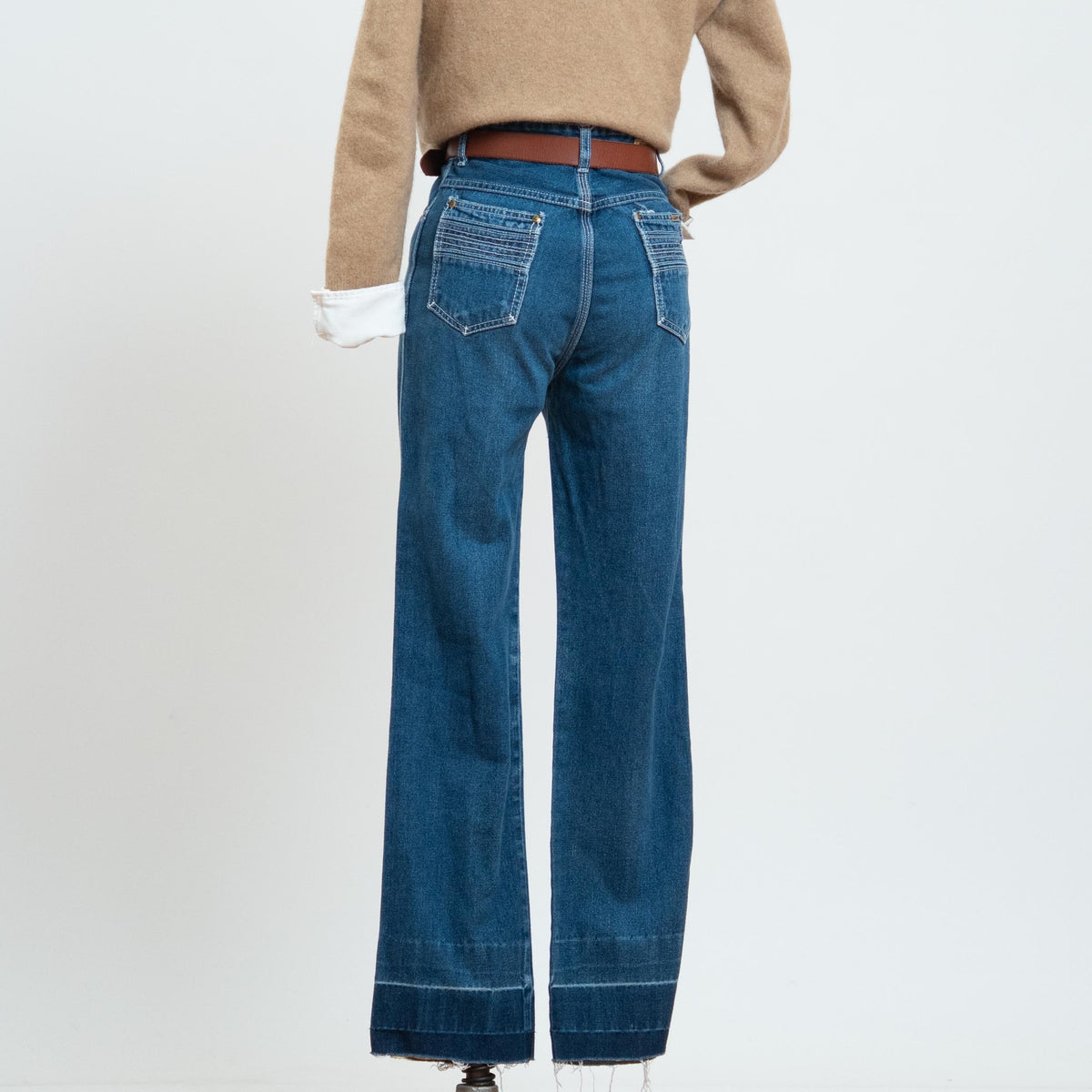 Vintage 70s Faded Contrast Stitch Western Jeans - Extra Small, 26" Waist | High Waisted Flared Distressed Jeans