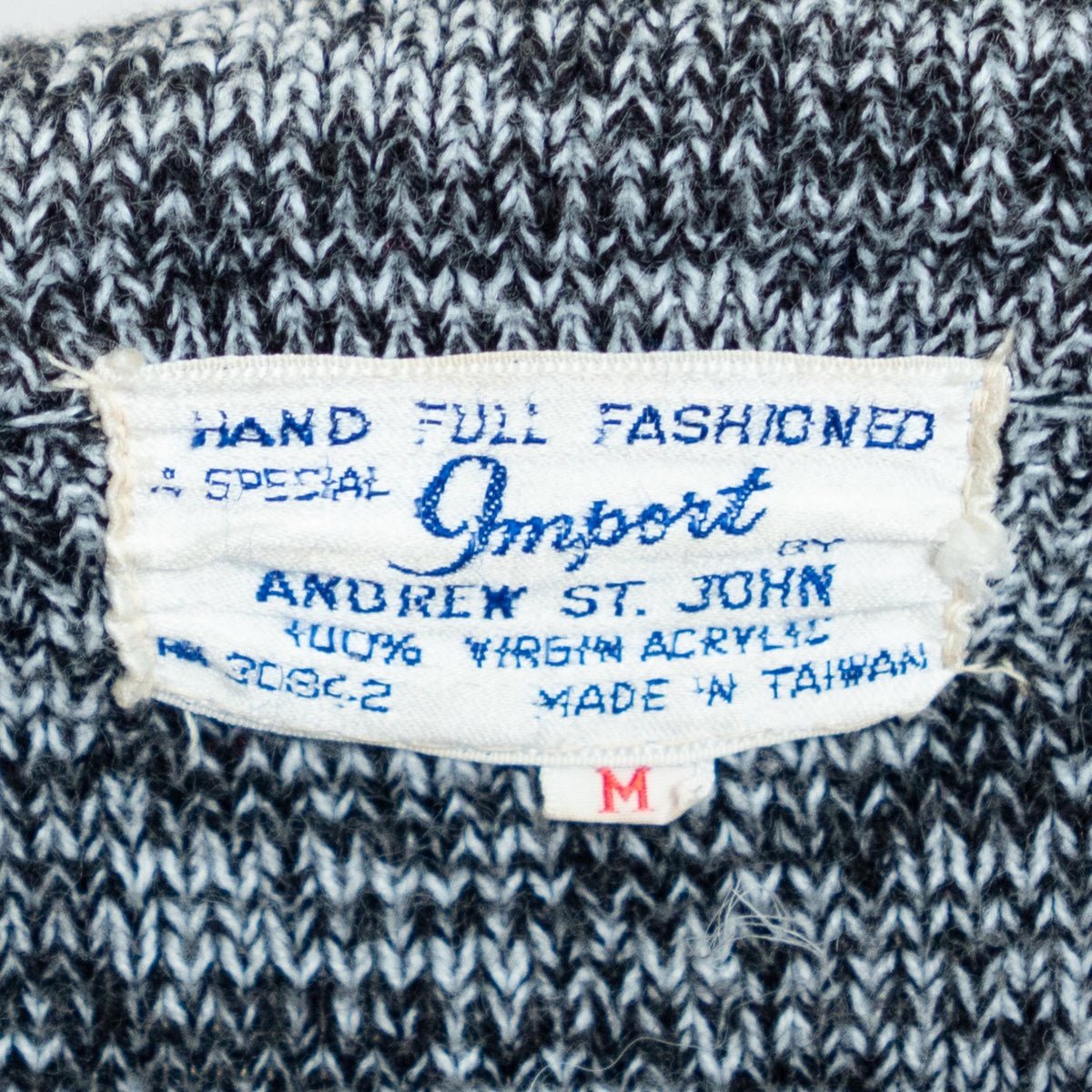 Vintage 70s Black & White Marled Knit Cardigan - Medium | Notched Collar Button Up Sweater