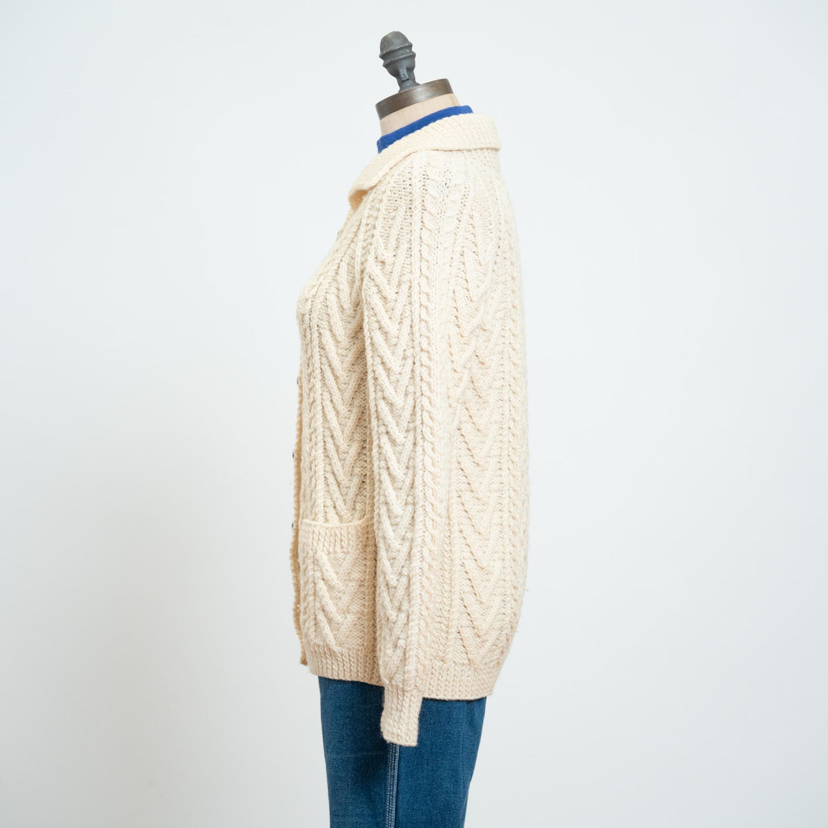 Vintage 70s/80s Cream Wool Cable Knit Cardigan - Small to Medium | Irish Button Up Fisherman Sweater