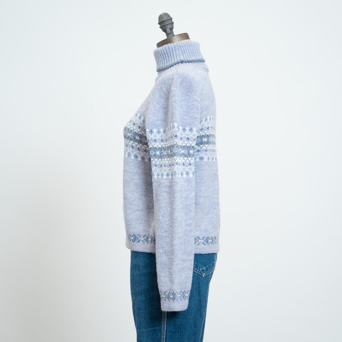 Vintage 90s Periwinkle Fair Isle Turtleneck Sweater - Medium | Pastel Nordic Knit Pullover