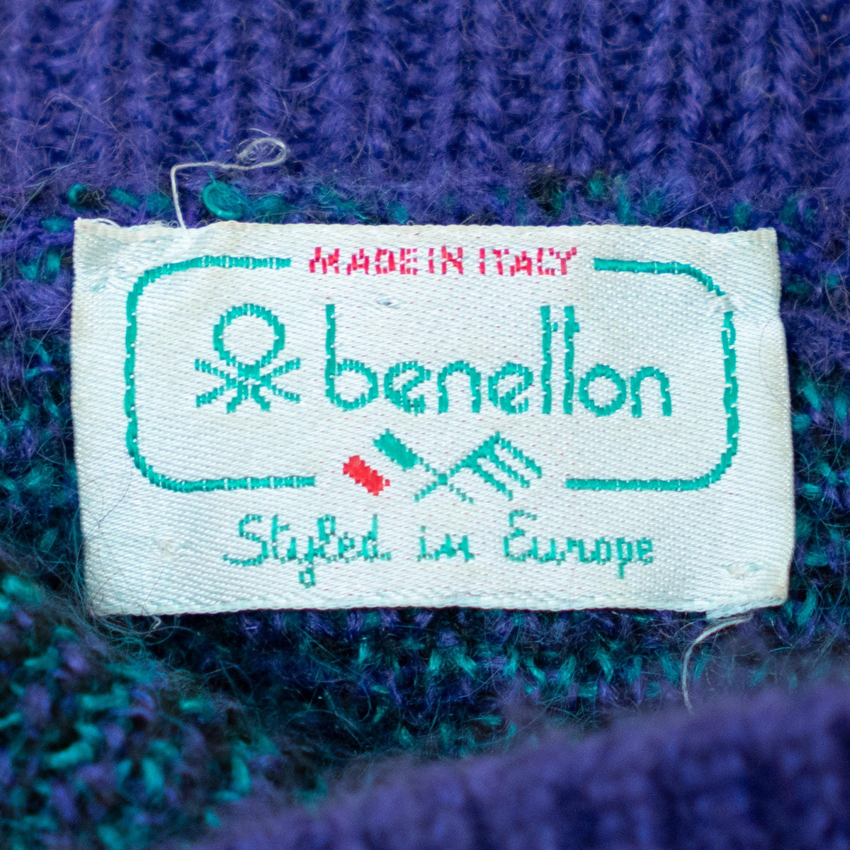 Vintage 80s Benetton Floral Mohair Sweater - Large | Purple Knit Oversize Longline Turtleneck