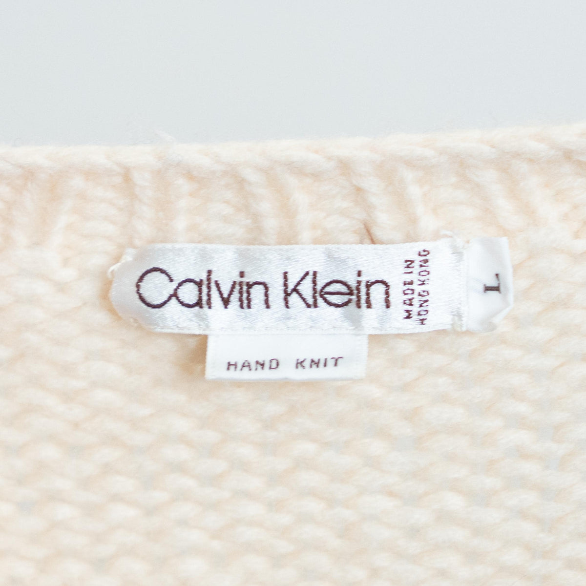 Vintage 80s Calvin Klein Geometric Wool Knit Sweater - Medium | Cream Chunky Knit Pullover