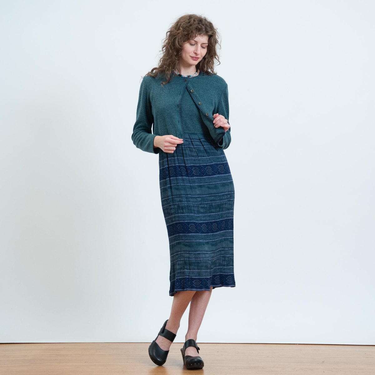 Vintage 90s Dark Teal Dress & Cardigan Set - Medium | Knit Matching Two Piece Outfit