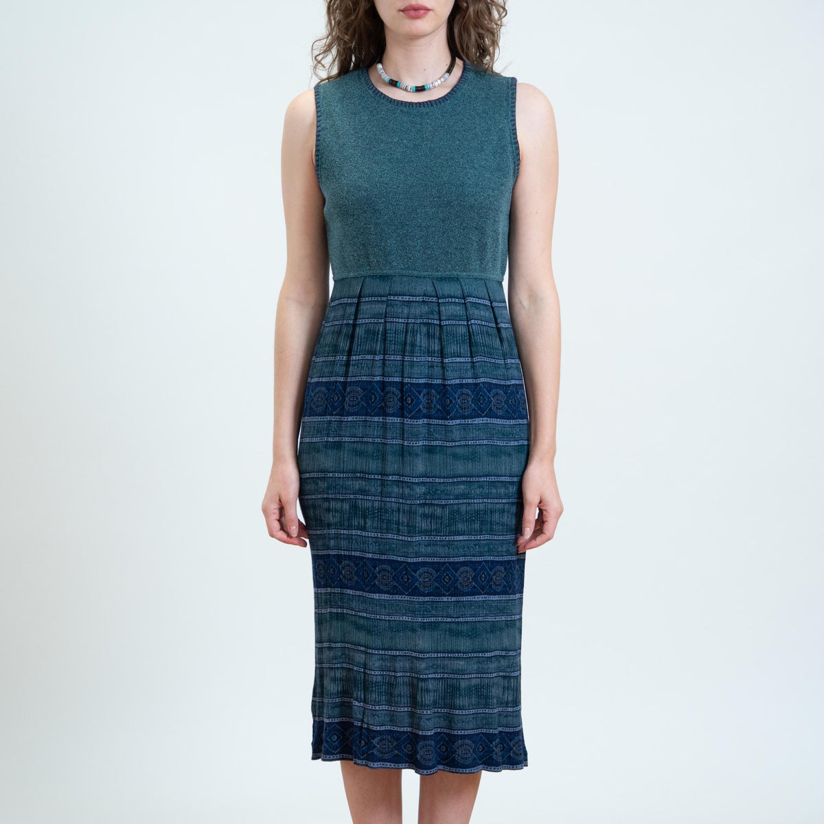 Vintage 90s Dark Teal Dress & Cardigan Set - Medium | Knit Matching Two Piece Outfit