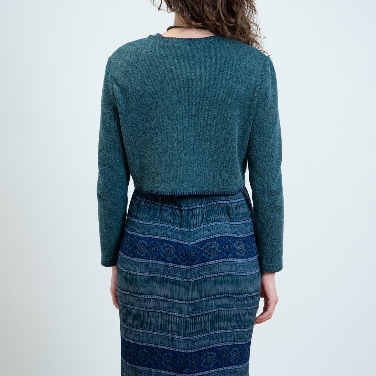 Vintage 90s Dark Teal Dress & Cardigan Set - Medium | Knit Matching Two Piece Outfit