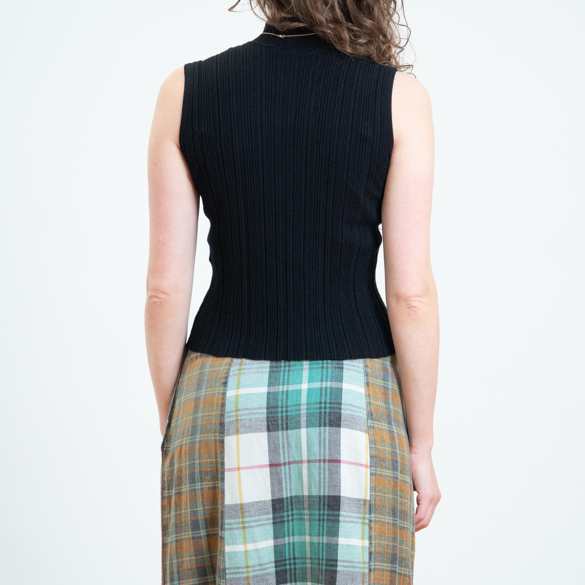 Vintage 90s Black Ribbed Mockneck Top - Small | Minimalist Sleeveless Cropped Tank