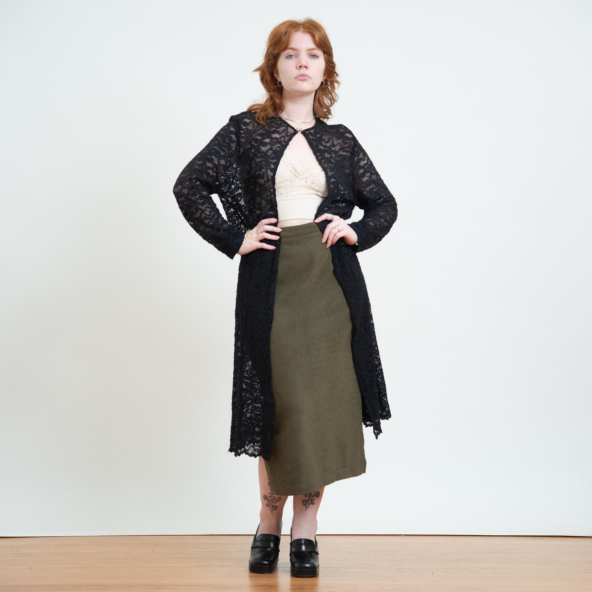 Vintage 90s Black Lace Duster Cover Up - Large to XL | Sheer Long Sleeve Open Fit Midi Top