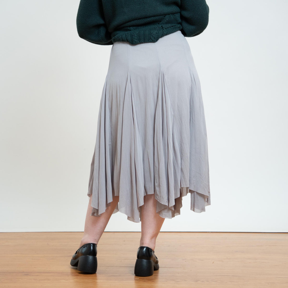 Vintage Y2K Silver Scarf Hem Fairy Skirt - Large | Boho Whimsigoth Midi Hanky Skirt