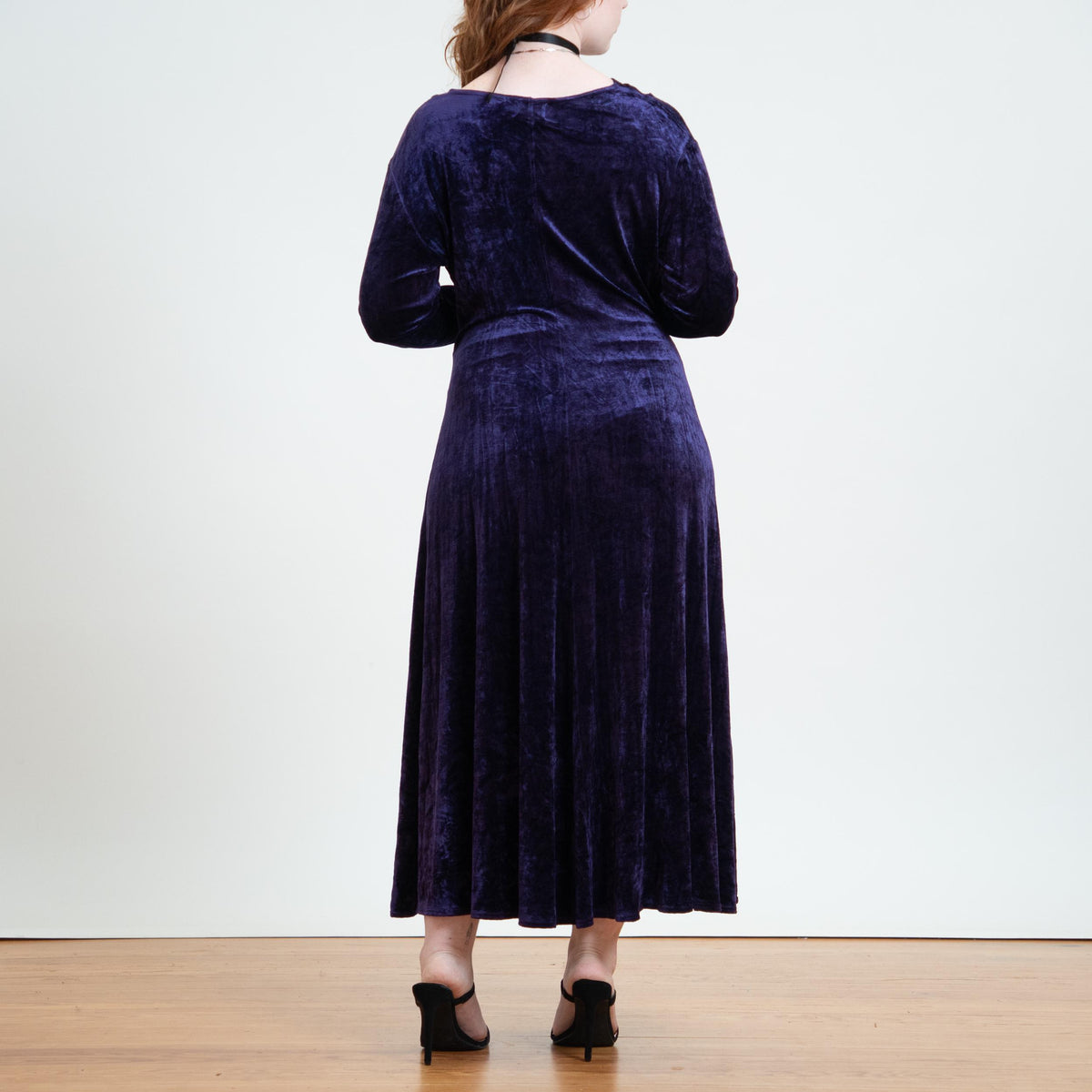 Vintage 90s Does 30s Witchy Royal Purple Crushed Velvet Maxi Dress - Extra Large | V-Neck Long Sleeve Gothic Dress