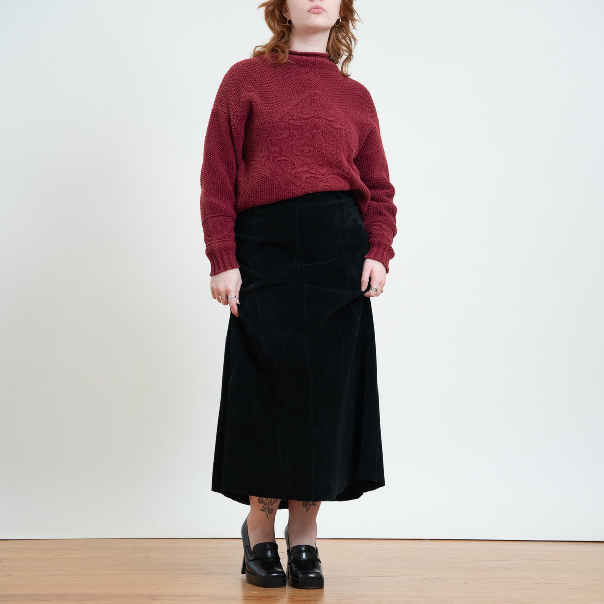 Vintage Y2K Black Suede Witchy Maxi Skirt - Extra Large, 37" Waist | High Waisted Long Leather Skirt