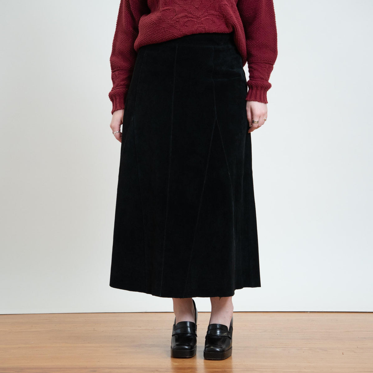 Vintage Y2K Black Suede Witchy Maxi Skirt - Extra Large, 37" Waist | High Waisted Long Leather Skirt
