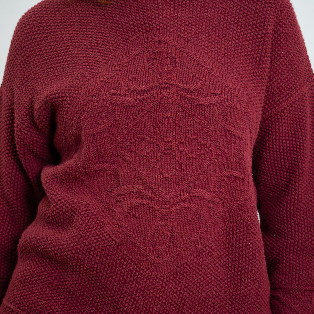 Vintage 90s Wine Red Cotton Roll Neck Sweater - Medium | Chunky Cable Knit Pullover