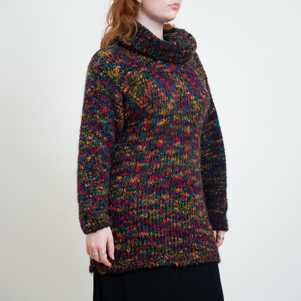 Vintage 90s Confetti Knit Mohair Turtleneck Sweater - Small to Medium | Boho Chunky Knit Longline Pullover