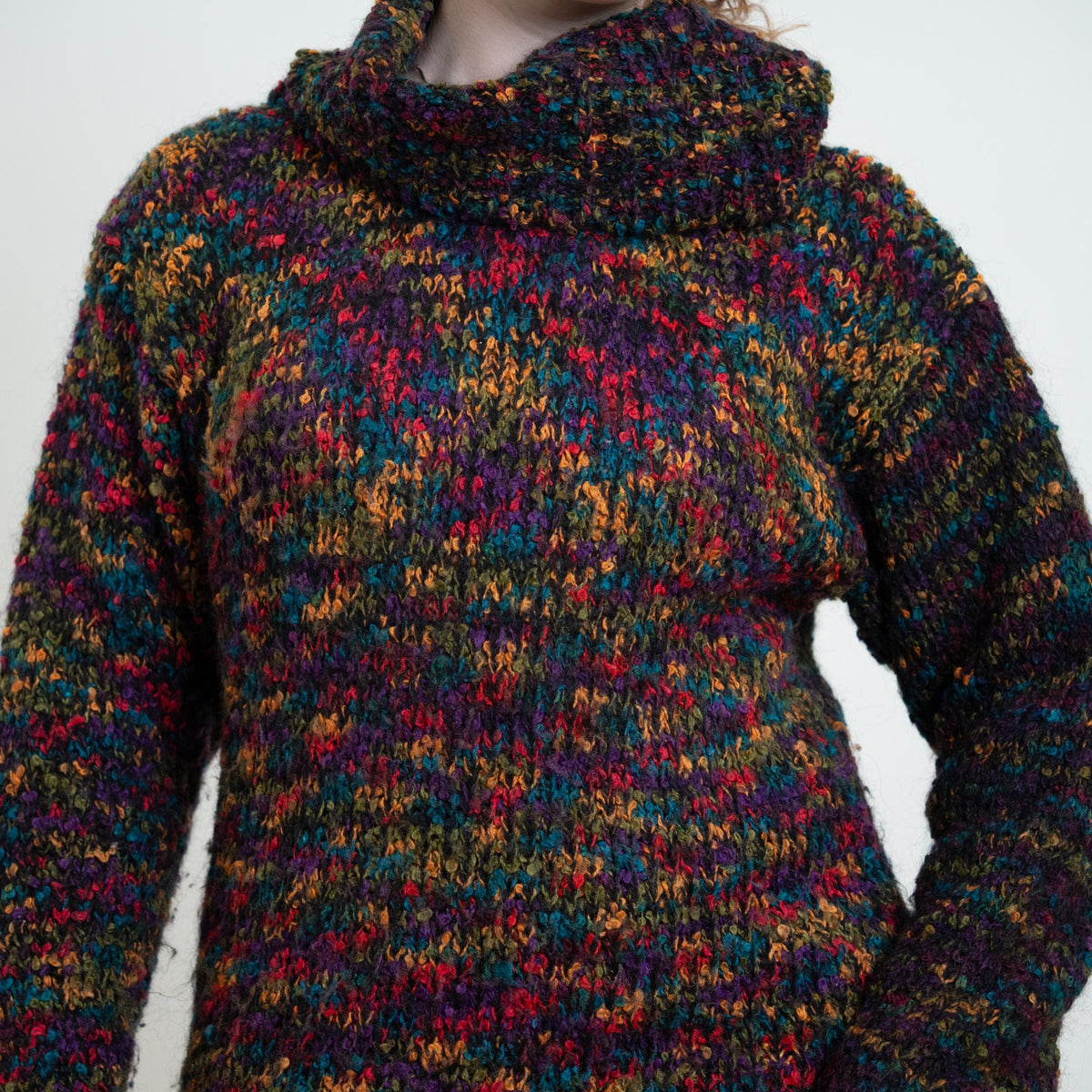 Vintage 90s Confetti Knit Mohair Turtleneck Sweater - Small to Medium | Boho Chunky Knit Longline Pullover
