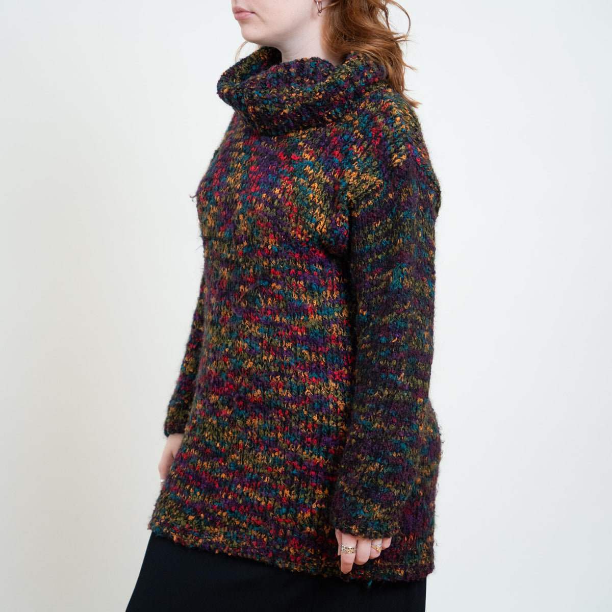 Vintage 90s Confetti Knit Mohair Turtleneck Sweater - Small to Medium | Boho Chunky Knit Longline Pullover