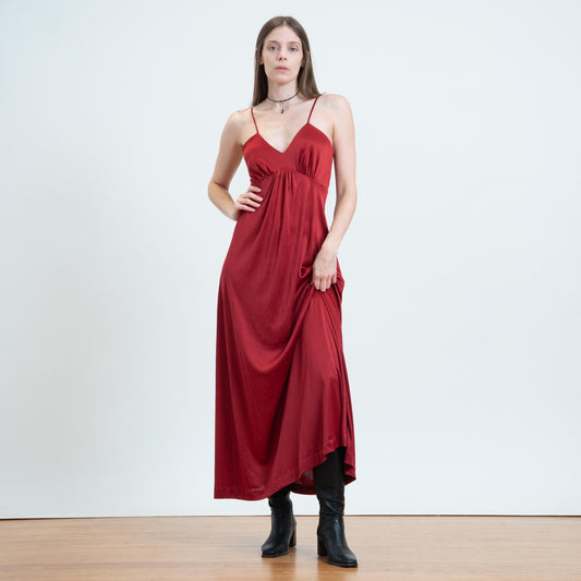 Vintage 70s Wine Red Maxi Party Dress - Small | Boho Spaghetti Strap Grecian Disco Dress
