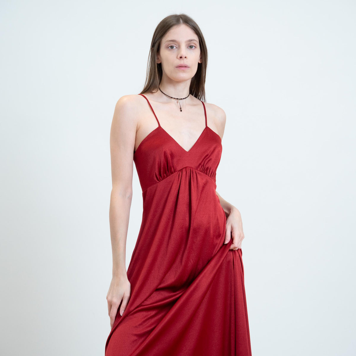 Vintage 70s Wine Red Maxi Party Dress - Small | Boho Spaghetti Strap Grecian Disco Dress
