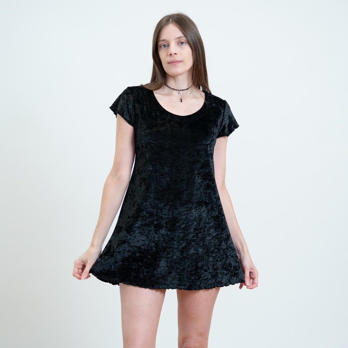 Vintage 90s Victoria’s Secret Black Crushed Velvet Babydoll Dress - Small | Lettuce Hem Micro Mini Dress
