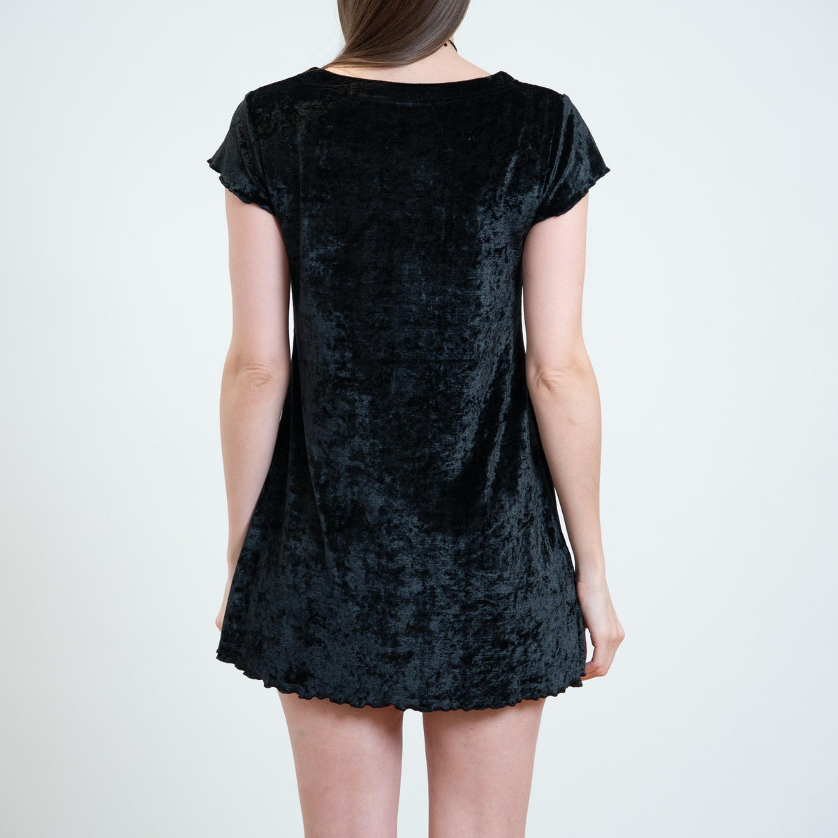 Vintage 90s Victoria’s Secret Black Crushed Velvet Babydoll Dress - Small | Lettuce Hem Micro Mini Dress