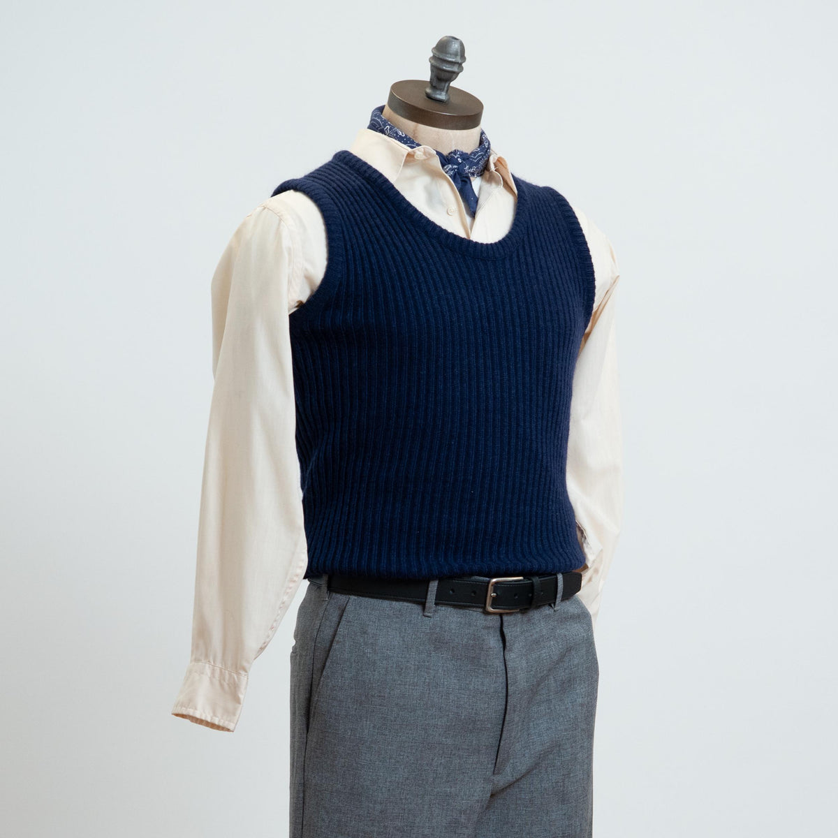 Vintage 70s Navy Blue Knit Sweater Vest - Small | Sleeveless Pullover Top