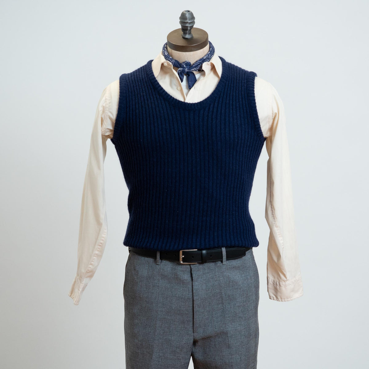 Vintage 70s Navy Blue Knit Sweater Vest - Small | Sleeveless Pullover Top