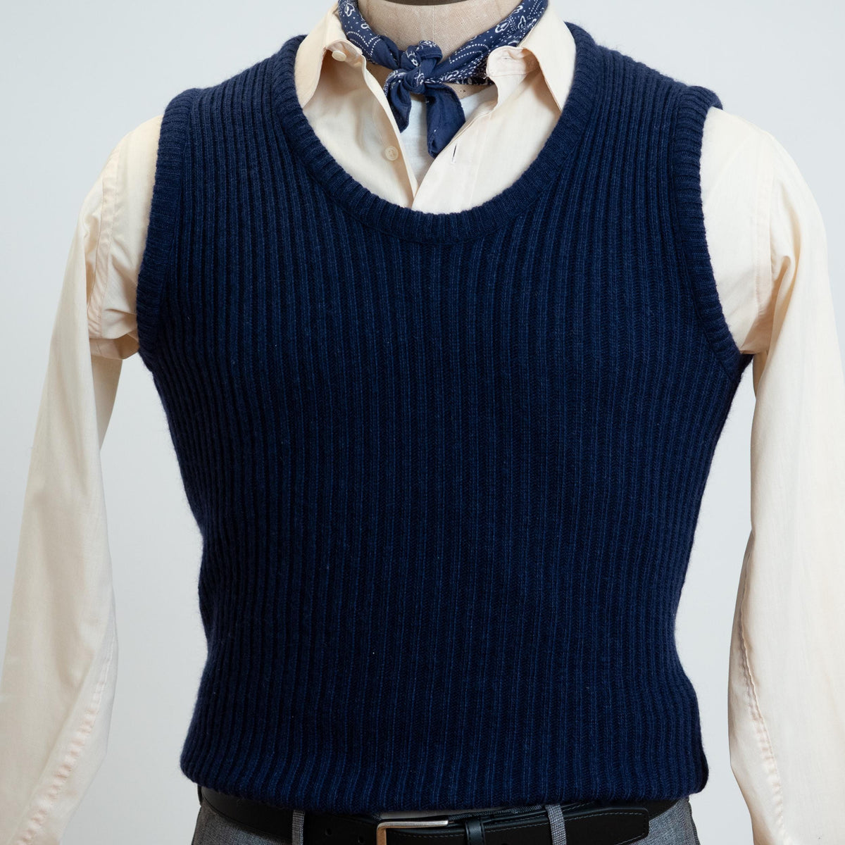 Vintage 70s Navy Blue Knit Sweater Vest - Small | Sleeveless Pullover Top