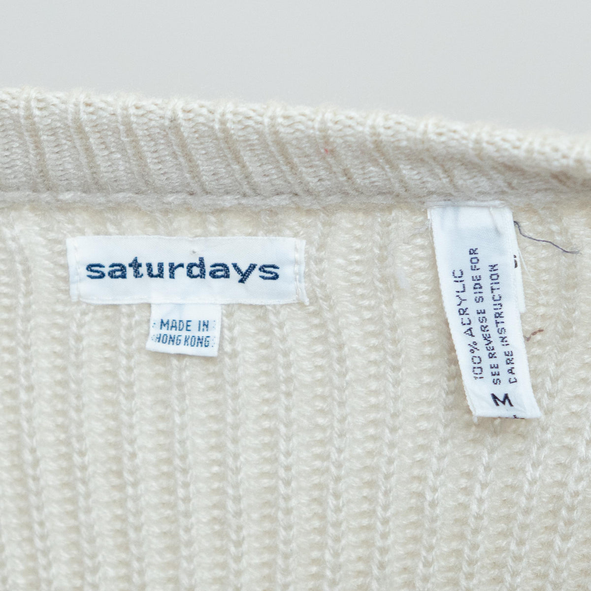 Vintage 80s Beige Knit V-Neck Cardigan - Medium | Ribbed Button Up Sweater