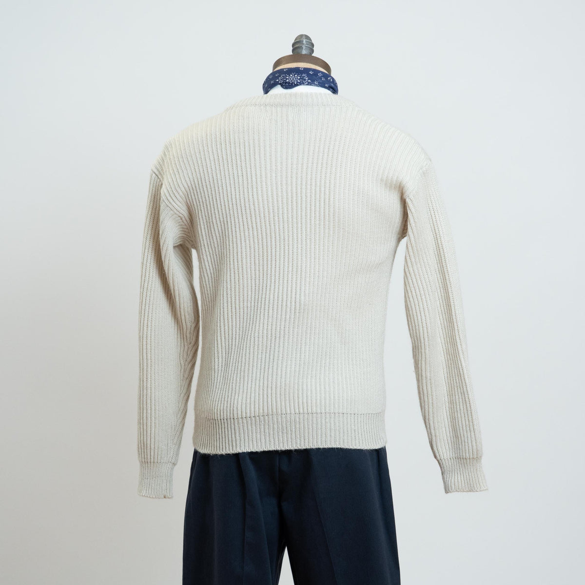Vintage 80s Beige Knit V-Neck Cardigan - Medium | Ribbed Button Up Sweater
