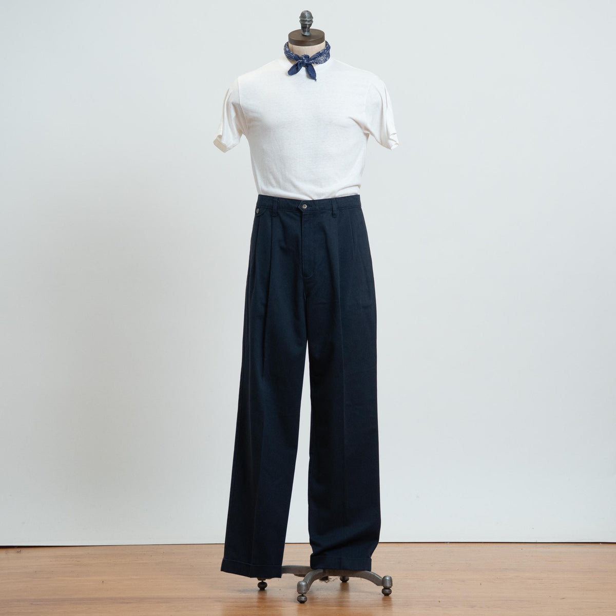 Vintage 90s Dockers Navy Cotton Loose Fit Pants - 36x34 | Straight Leg Pleated Chinos Trousers
