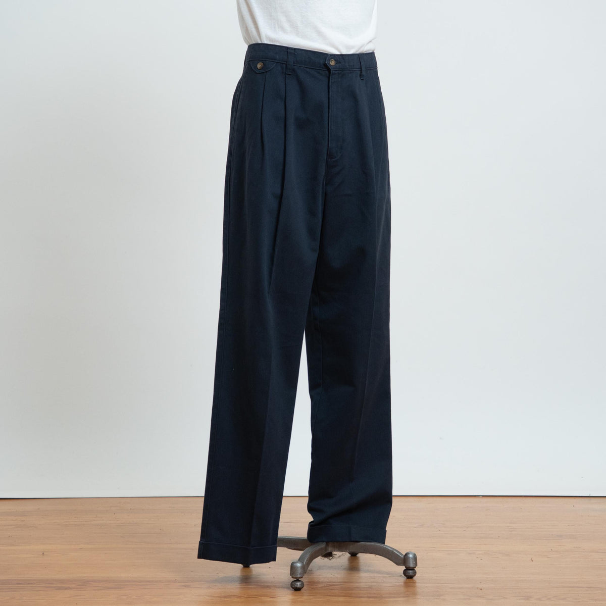 Vintage 90s Dockers Navy Cotton Loose Fit Pants - 36x34 | Straight Leg Pleated Chinos Trousers
