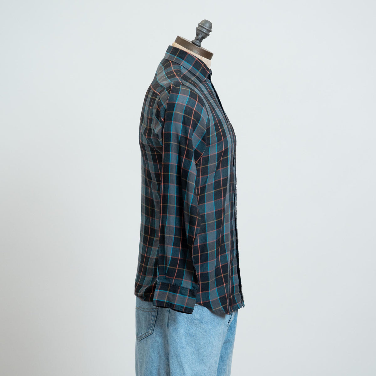 Vintage 90s Le Tigre Plaid Long Sleeve Shirt - Medium | Blue Button Up Long Collared Top