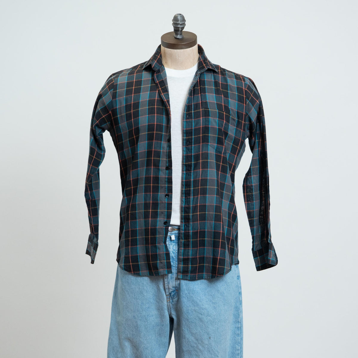 Vintage 90s Le Tigre Plaid Long Sleeve Shirt - Medium | Blue Button Up Long Collared Top