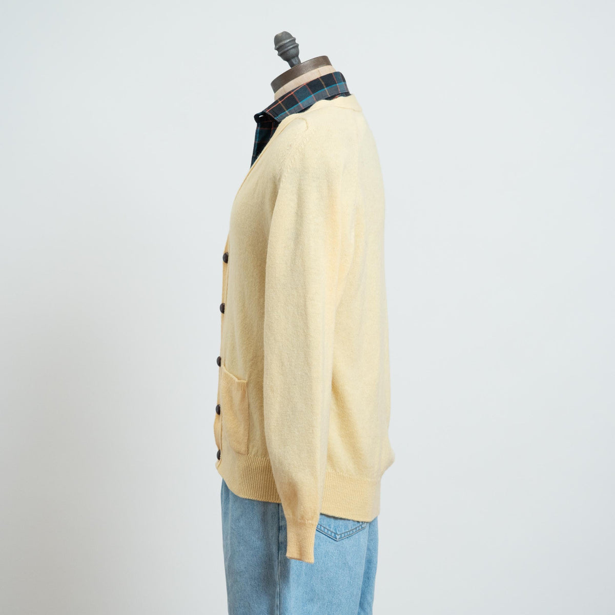 Vintage 90s L.L. Bean Butter Yellow Lambswool Cardigan - Large | Wool Knit Lightweight Button Up Sweater