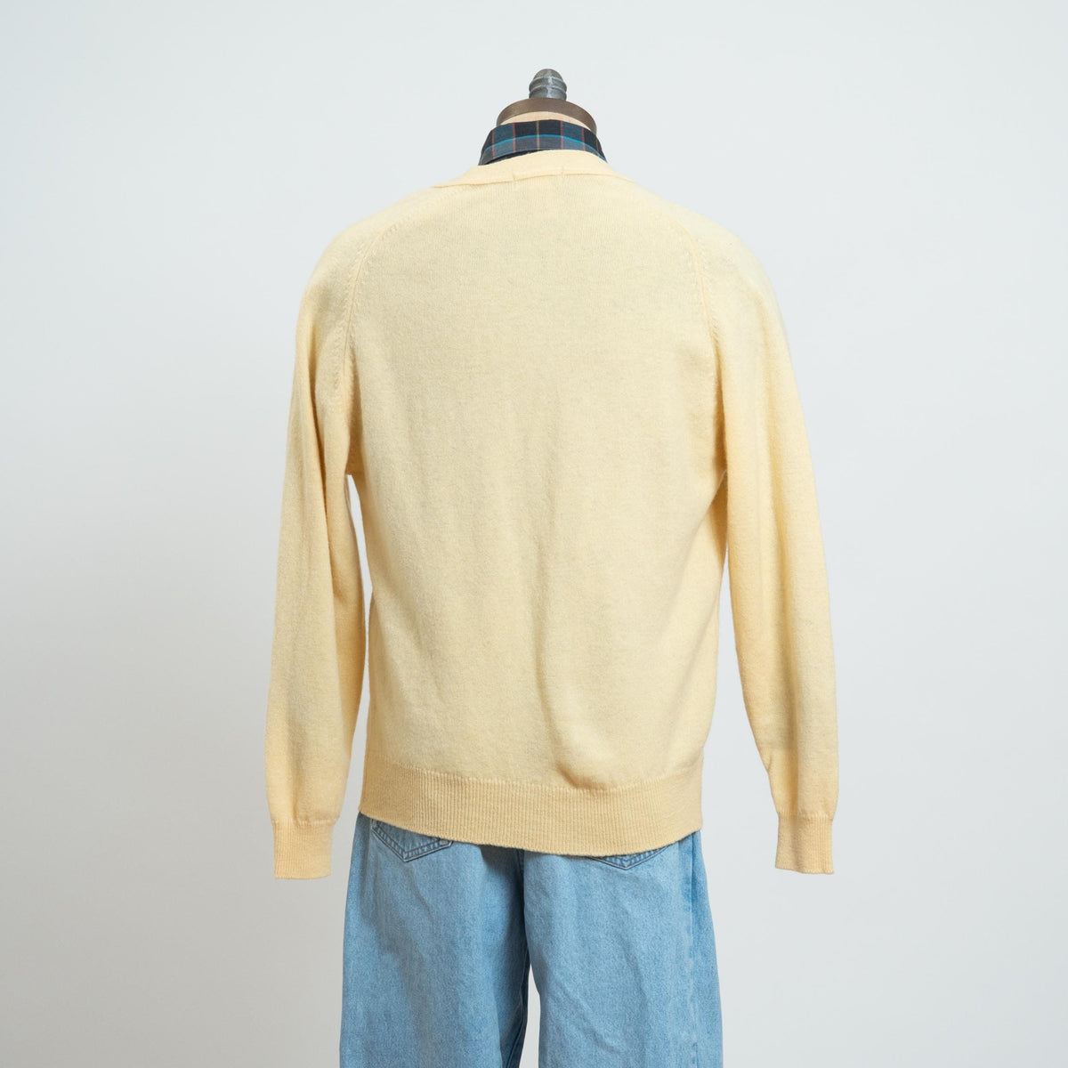 Vintage 90s L.L. Bean Butter Yellow Lambswool Cardigan - Large | Wool Knit Lightweight Button Up Sweater