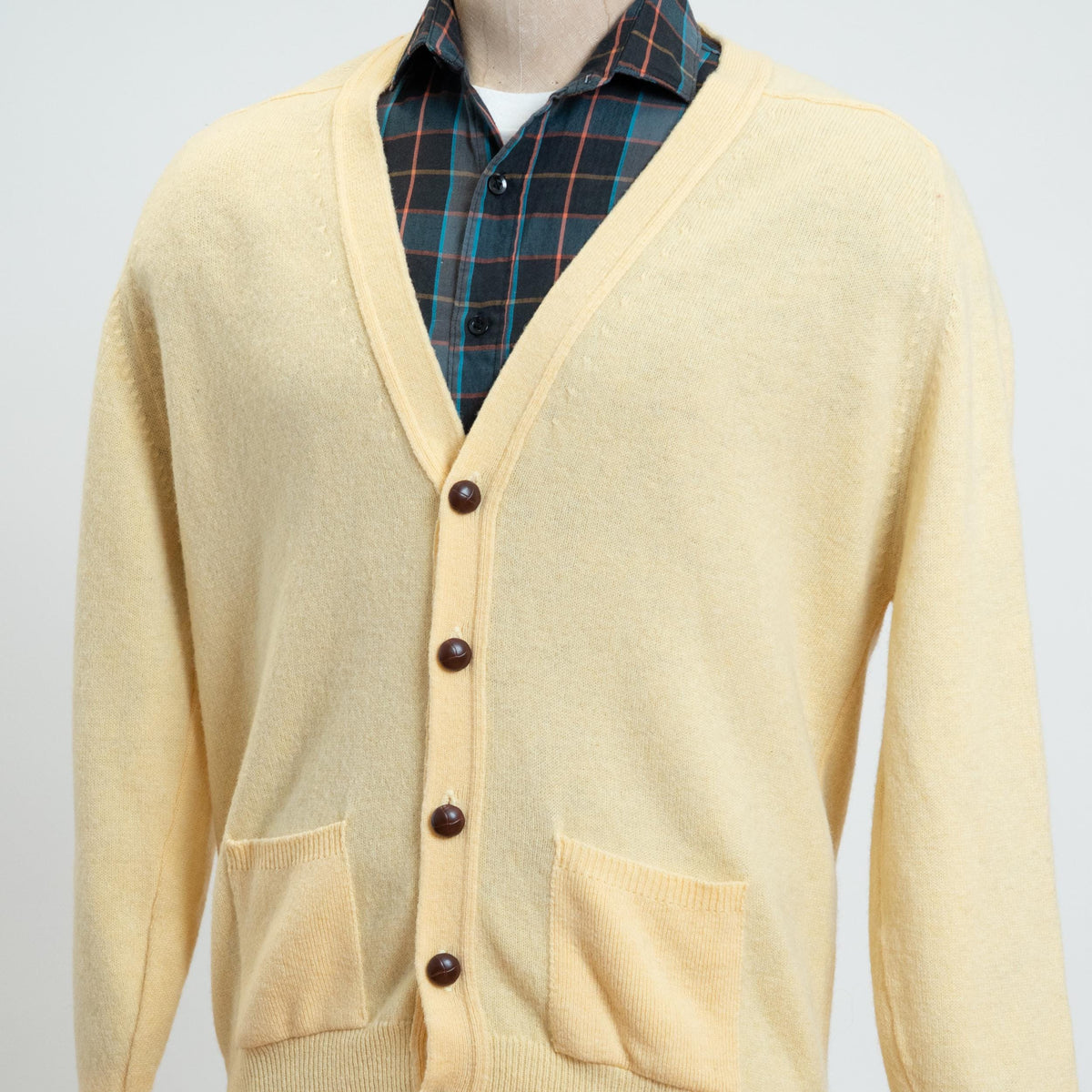 Vintage 90s L.L. Bean Butter Yellow Lambswool Cardigan - Large | Wool Knit Lightweight Button Up Sweater