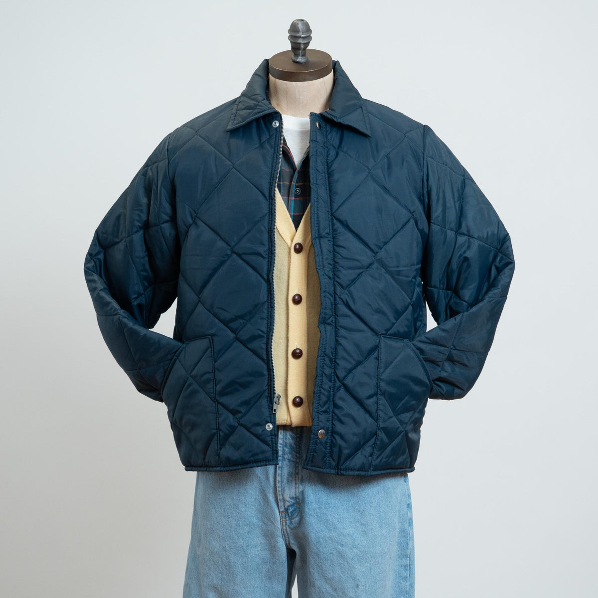 Vintage 90s Big Smith Navy Blue Quilted Jacket - Medium | Lightweight Puffer Workwear Coat