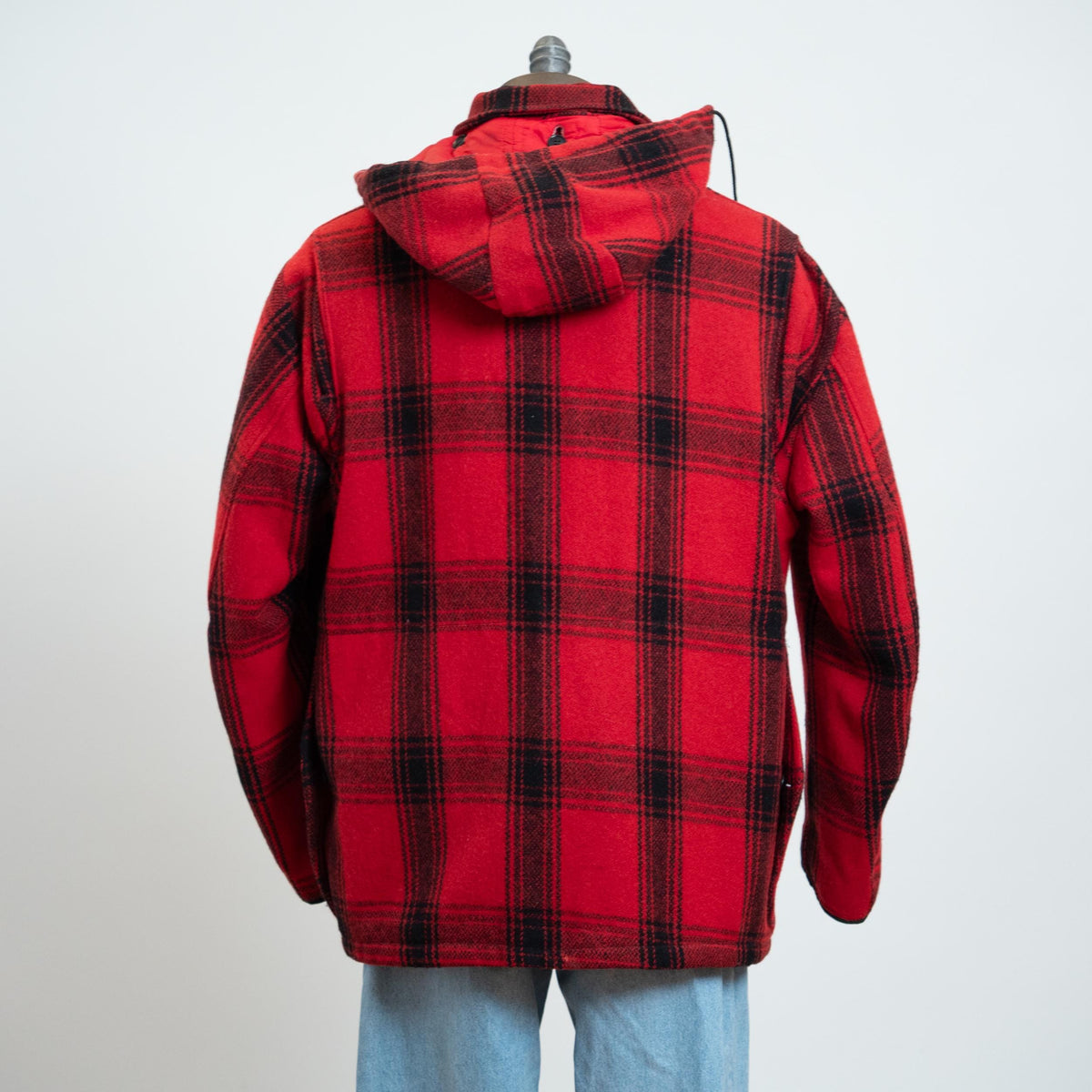 Vintage 60s Buffalo Plaid Wool Hunting Jacket - Extra Large, 46 | Red & Black Hooded Winter Coat