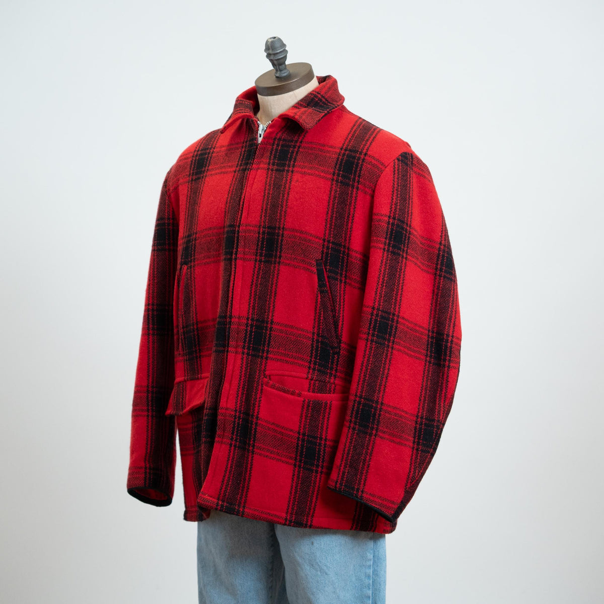 Vintage 60s Buffalo Plaid Wool Hunting Jacket - Extra Large, 46 | Red & Black Hooded Winter Coat