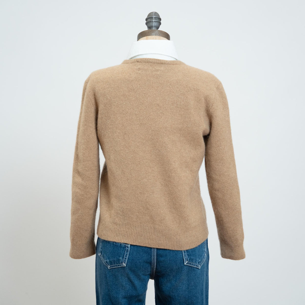 Vintage 90s Ralph Lauren Tan Lambswool Sweater - Petite Small | V Neck Preppy Knit Pullover